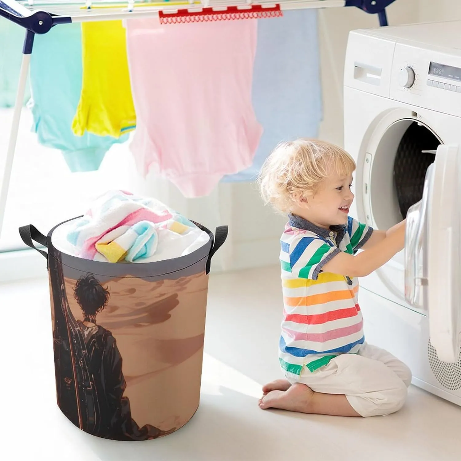 Laundry Hampers, Large Drawstring Laundry Bag, Removable Laundry Bags, Collapsible Storage Bin with Handles for Home Organization, Kids Room, Nursery Sky