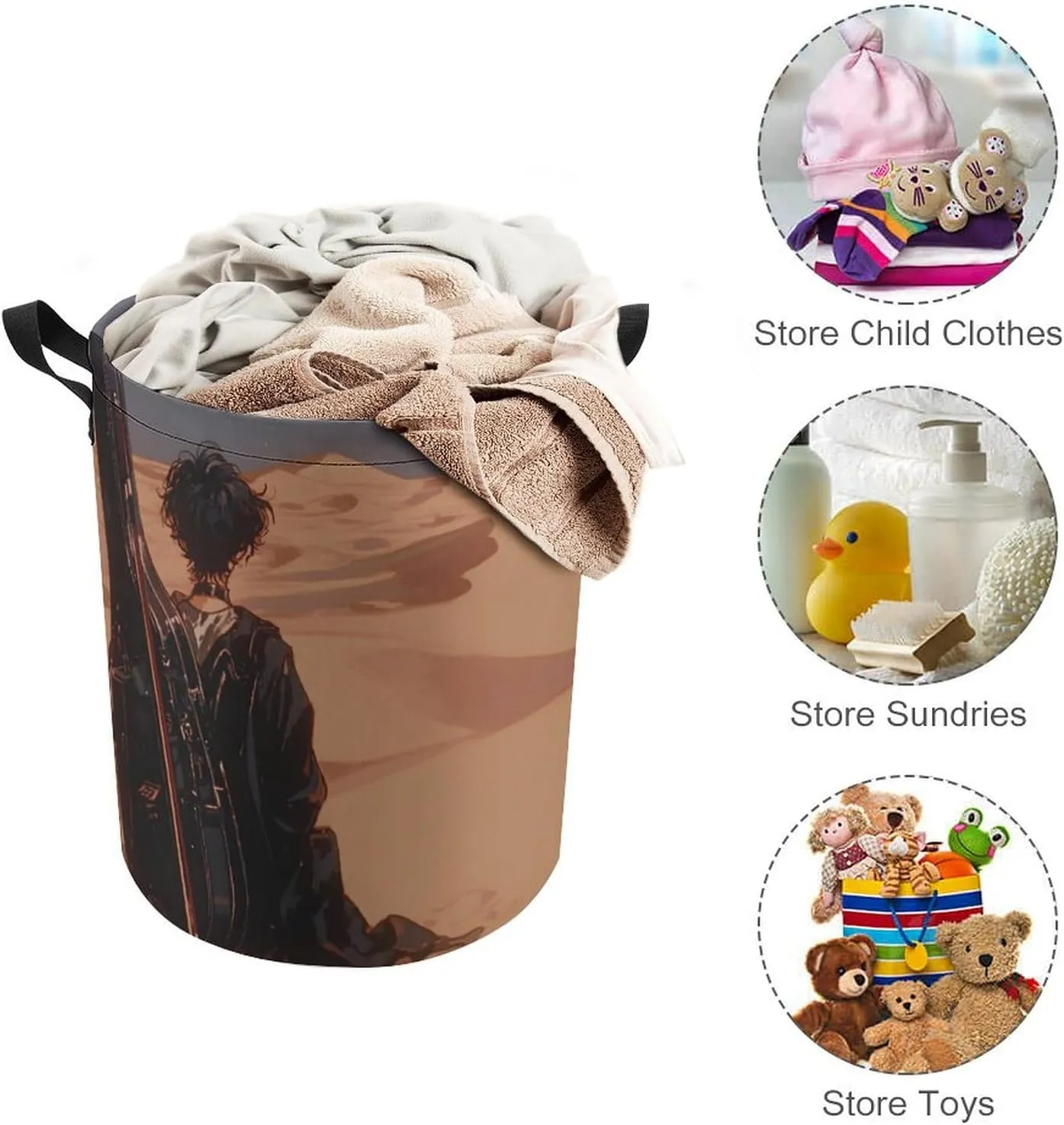 Laundry Hampers, Large Drawstring Laundry Bag, Removable Laundry Bags, Collapsible Storage Bin with Handles for Home Organization, Kids Room, Nursery Sky