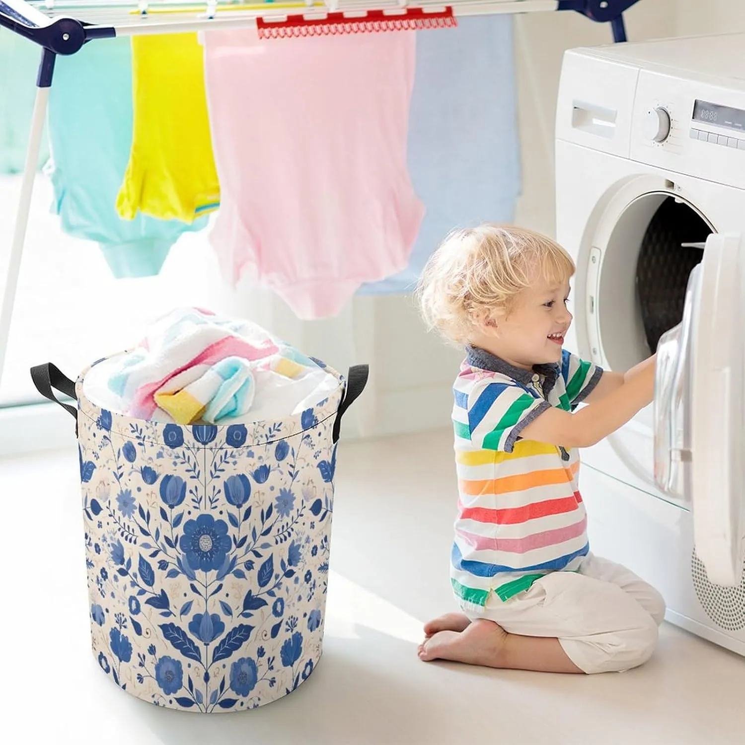 Laundry Hampers, Large Drawstring Laundry Bag, Removable Laundry Bags, Collapsible Storage Bin with Handles for Home Organization, Kids Room, Nursery Symmetry