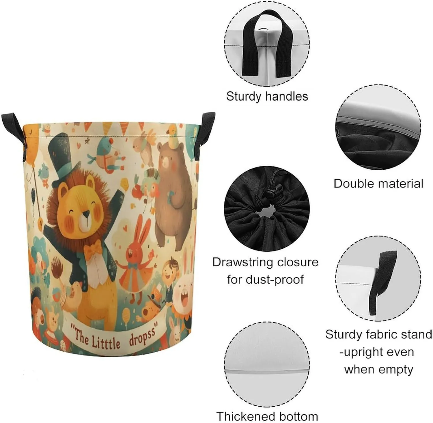 Laundry Hampers, Large Drawstring Laundry Bag, Removable Laundry Bags, Collapsible Storage Bin with Handles for Home Organization, Kids Room, Nursery Vertebrate