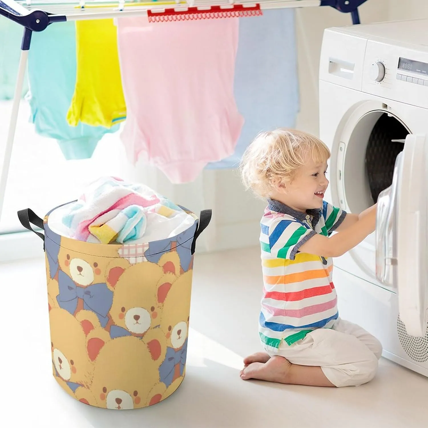 Laundry Hampers, Large Drawstring Laundry Bag, Removable Laundry Bags, Collapsible Storage Bin with Handles for Home Organization, Kids Room, Nursery Vertebrate