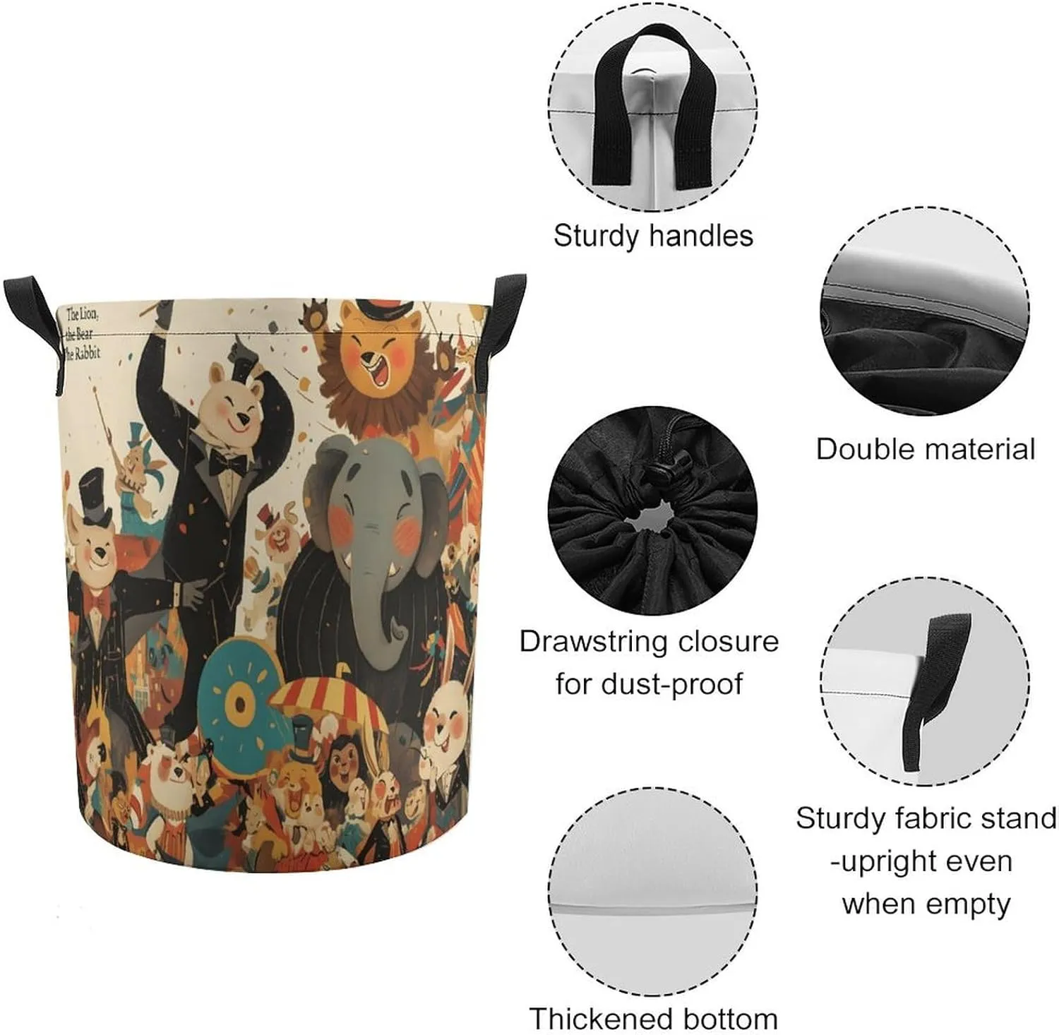 Laundry Hampers, Large Drawstring Laundry Bag, Removable Laundry Bags, Collapsible Storage Bin with Handles for Home Organization, Kids Room, Nursery Vertebrate