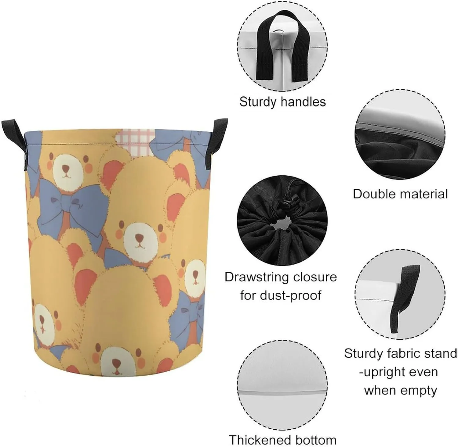 Laundry Hampers, Large Drawstring Laundry Bag, Removable Laundry Bags, Collapsible Storage Bin with Handles for Home Organization, Kids Room, Nursery Vertebrate