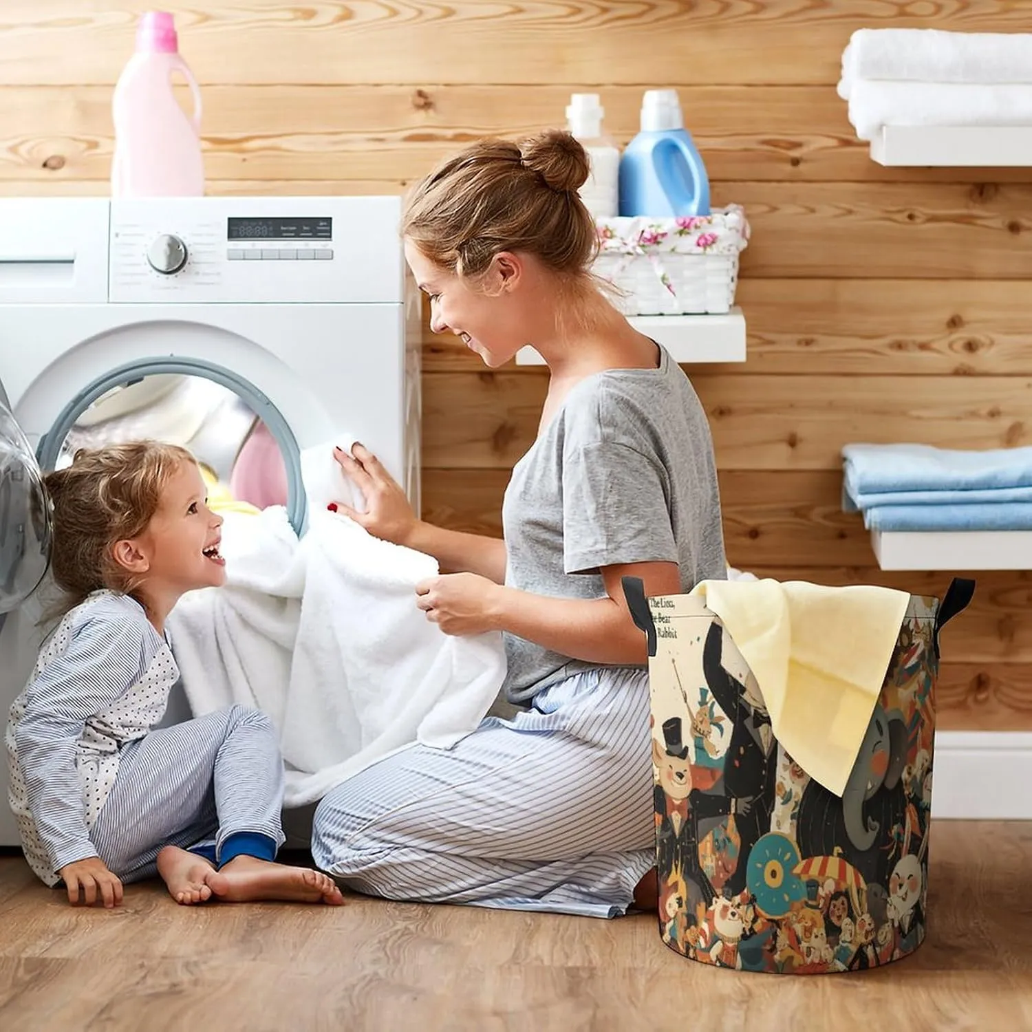 Laundry Hampers, Large Drawstring Laundry Bag, Removable Laundry Bags, Collapsible Storage Bin with Handles for Home Organization, Kids Room, Nursery Vertebrate
