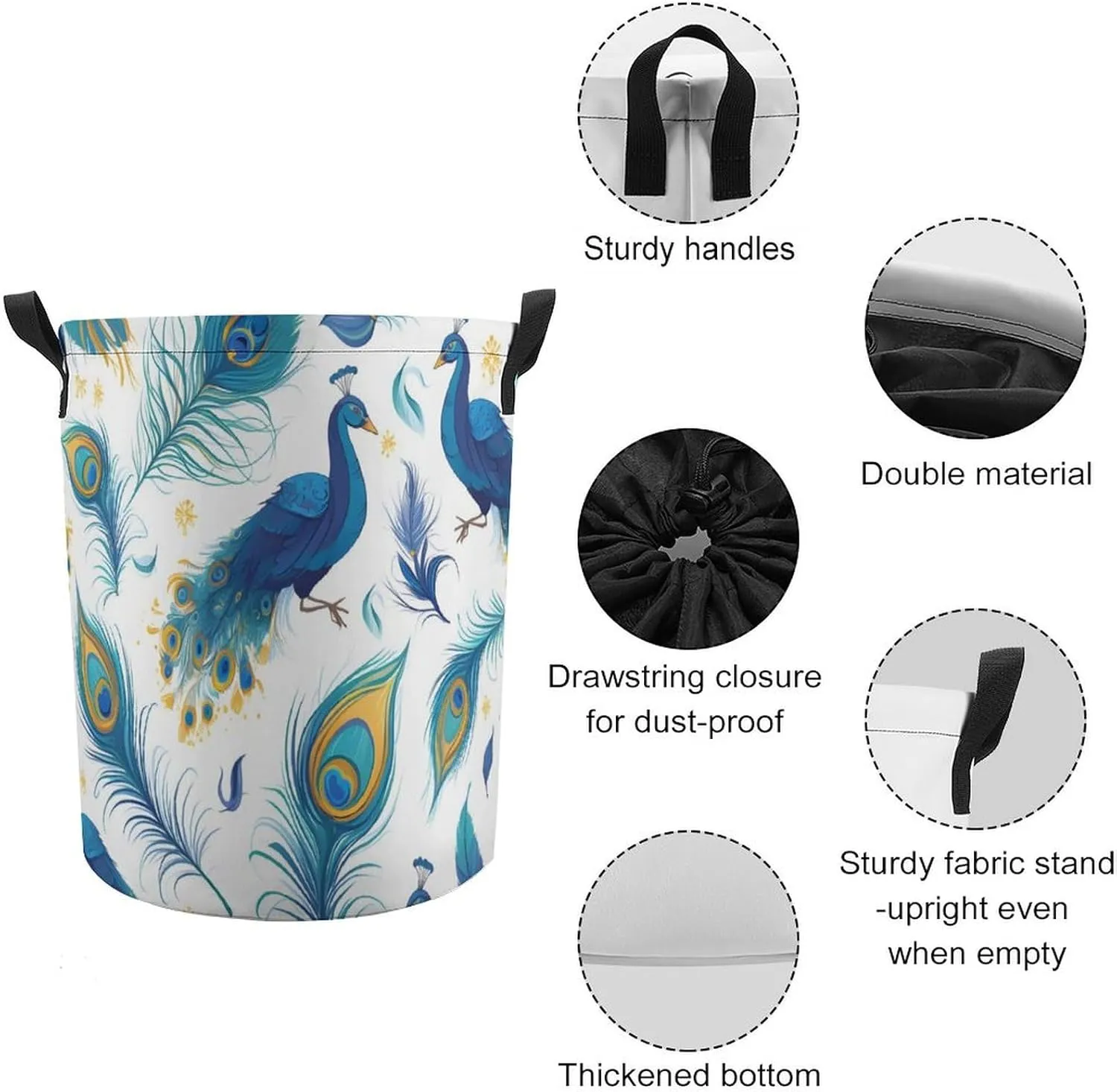 Laundry Hampers, Large Drawstring Laundry Bag, Removable Laundry Bags, Collapsible Storage Bin with Handles for Home Organization, Kids Room, Nursery Vertebrate