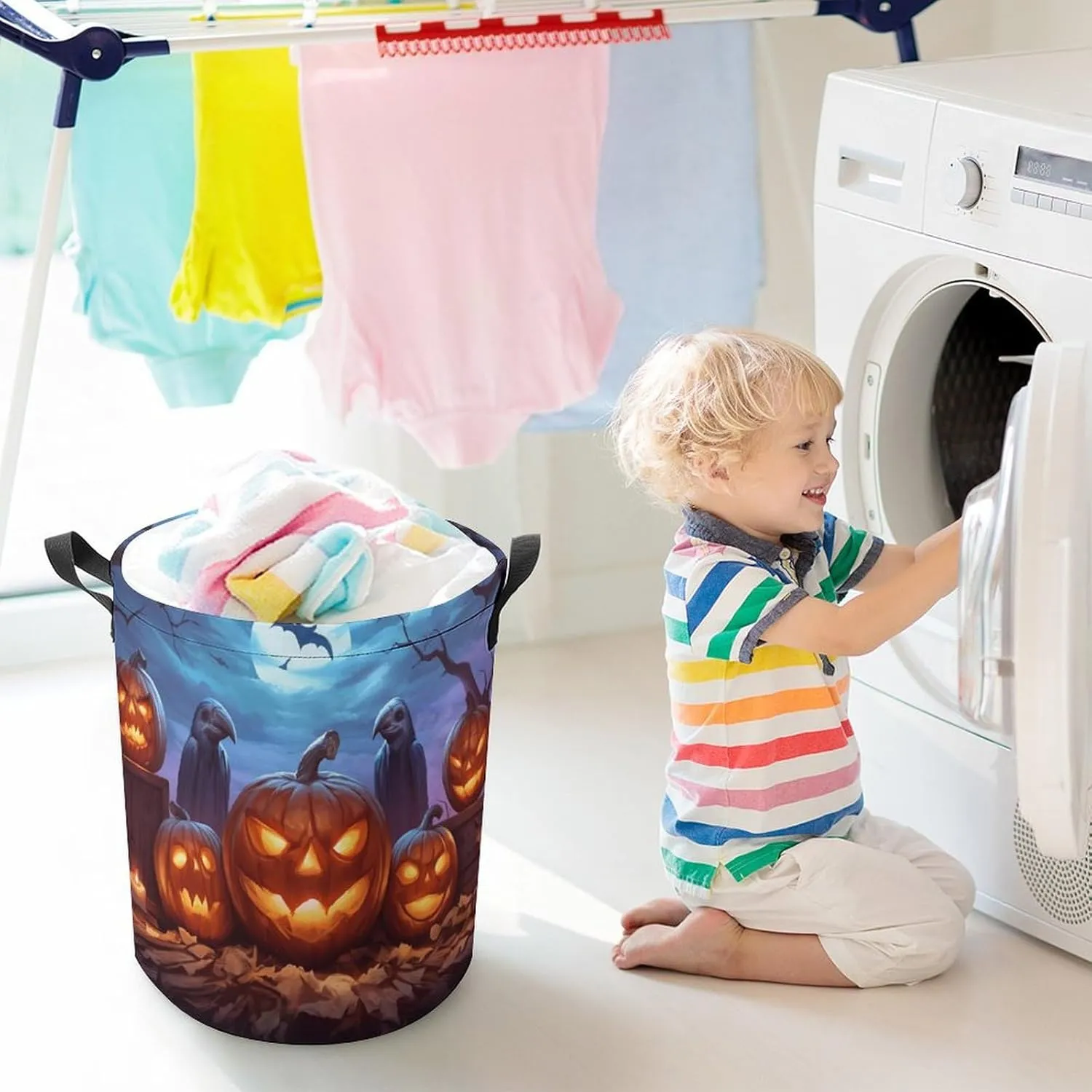 Laundry Hampers, Large Drawstring Laundry Bag, Removable Laundry Bags, Collapsible Storage Bin with Handles for Home Organization, Kids Room, Nursery Vertebrate