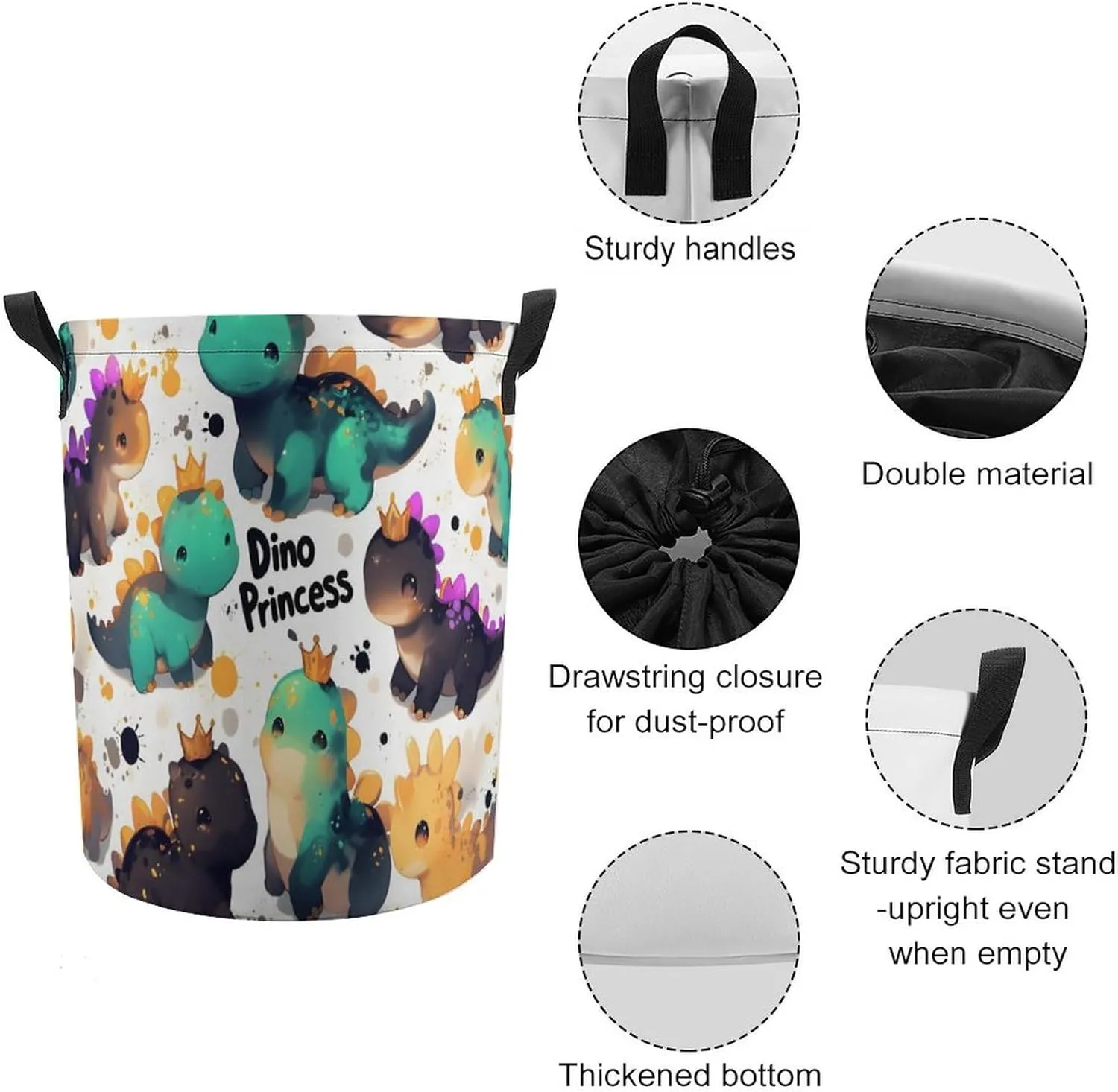 Laundry Hampers, Large Drawstring Laundry Bag, Removable Laundry Bags, Collapsible Storage Bin with Handles for Home Organization, Kids Room, Nursery Vertebrate