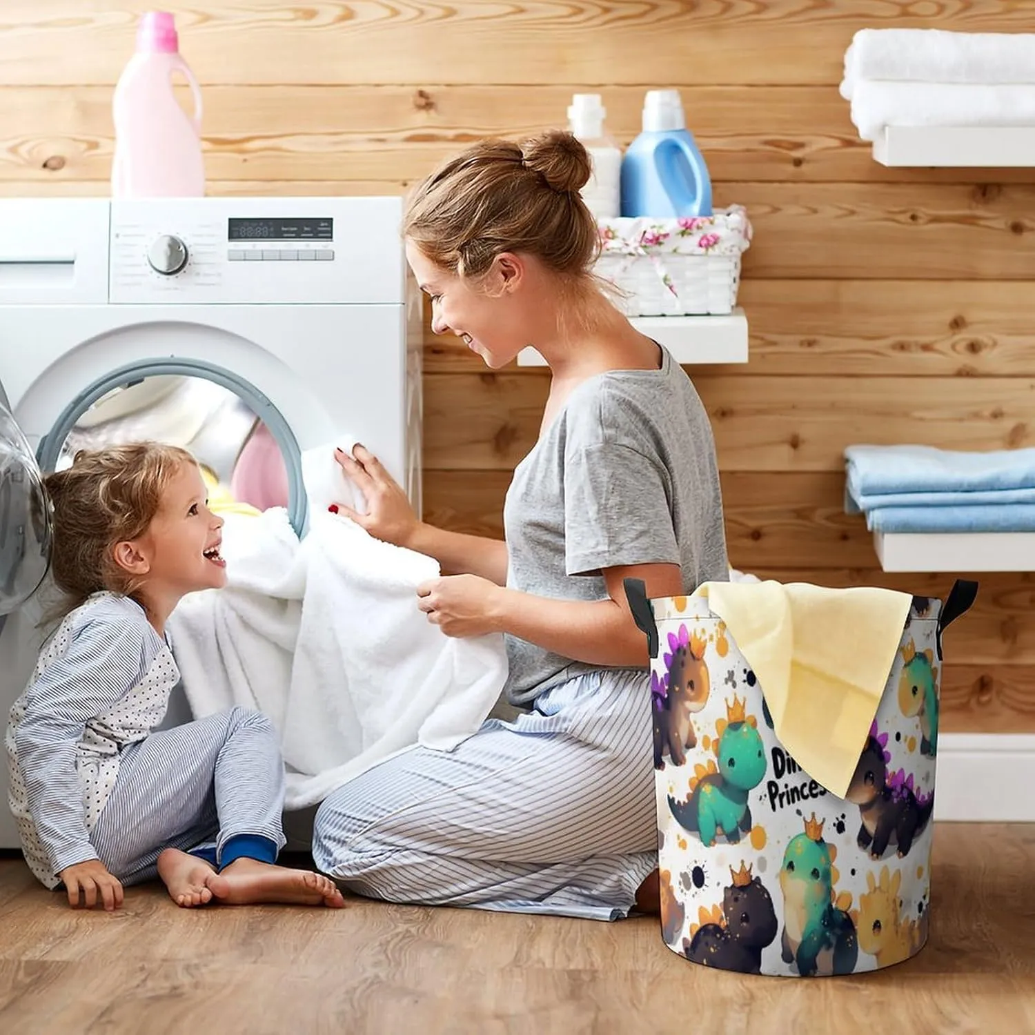 Laundry Hampers, Large Drawstring Laundry Bag, Removable Laundry Bags, Collapsible Storage Bin with Handles for Home Organization, Kids Room, Nursery Vertebrate