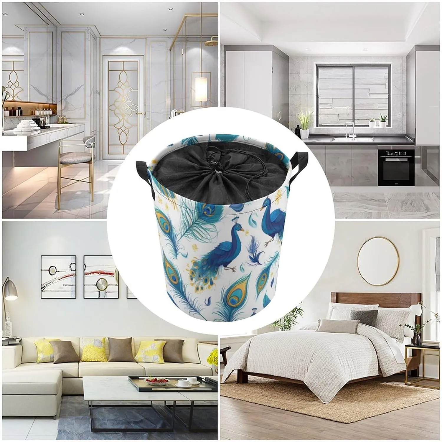 Laundry Hampers, Large Drawstring Laundry Bag, Removable Laundry Bags, Collapsible Storage Bin with Handles for Home Organization, Kids Room, Nursery Vertebrate