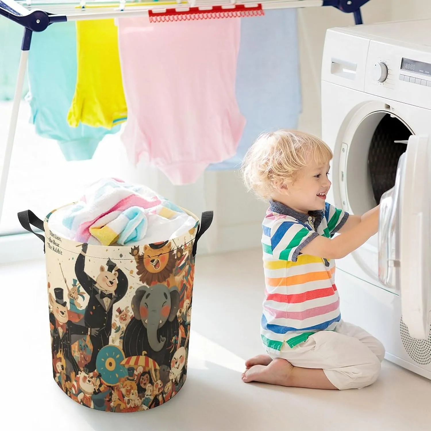 Laundry Hampers, Large Drawstring Laundry Bag, Removable Laundry Bags, Collapsible Storage Bin with Handles for Home Organization, Kids Room, Nursery Vertebrate