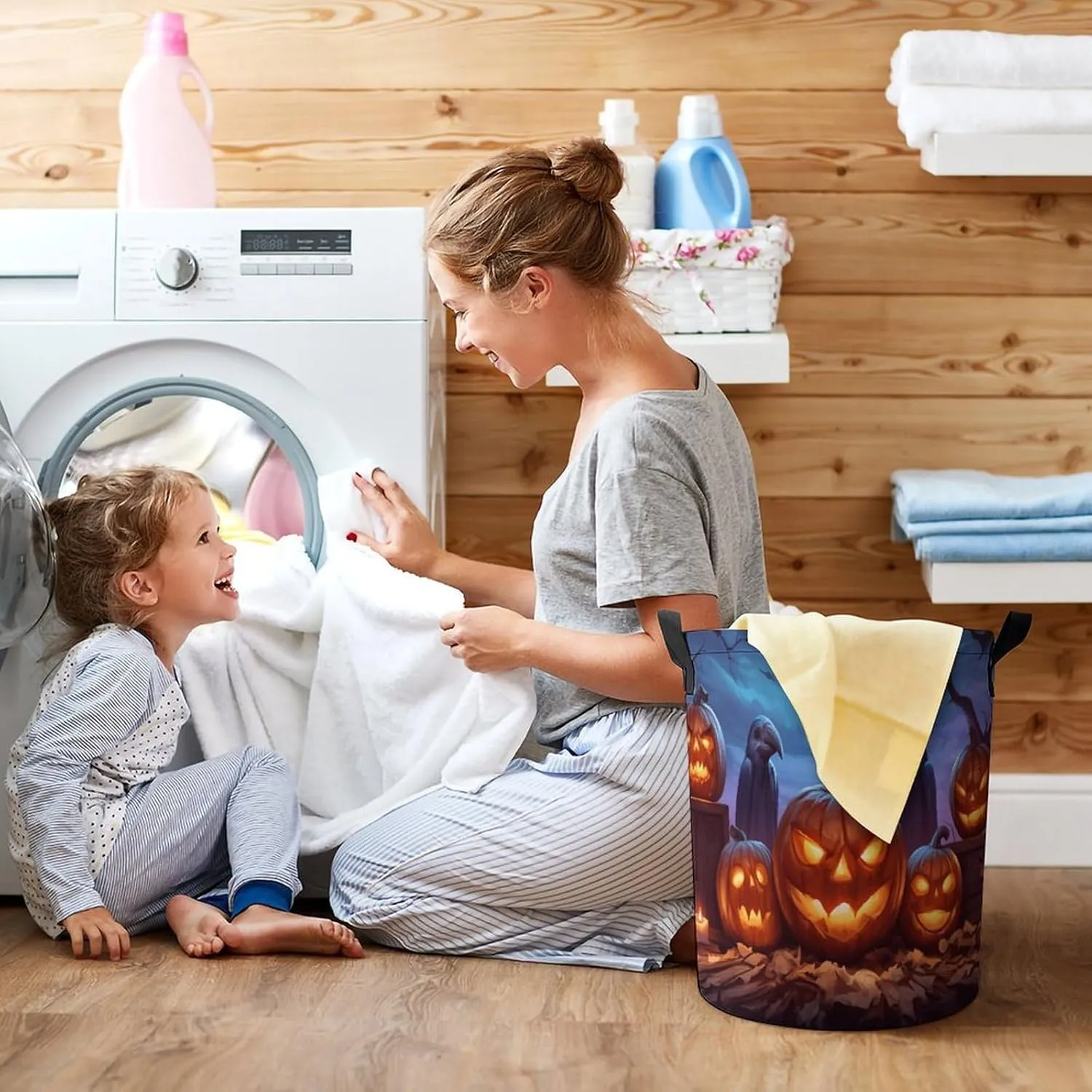 Laundry Hampers, Large Drawstring Laundry Bag, Removable Laundry Bags, Collapsible Storage Bin with Handles for Home Organization, Kids Room, Nursery Vertebrate