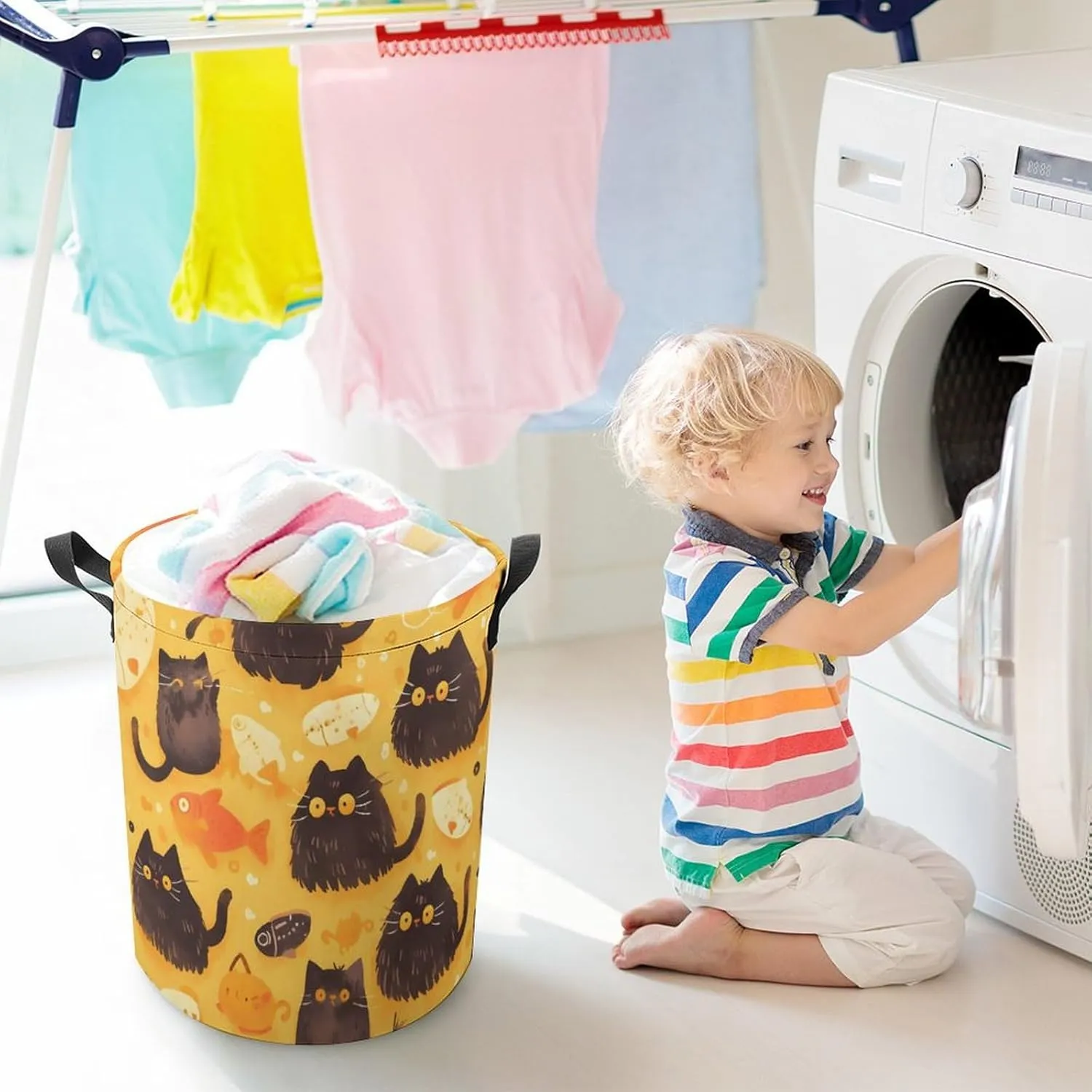 Laundry Hampers, Large Drawstring Laundry Bag, Removable Laundry Bags, Collapsible Storage Bin with Handles for Home Organization, Kids Room, Nursery Vertebrate