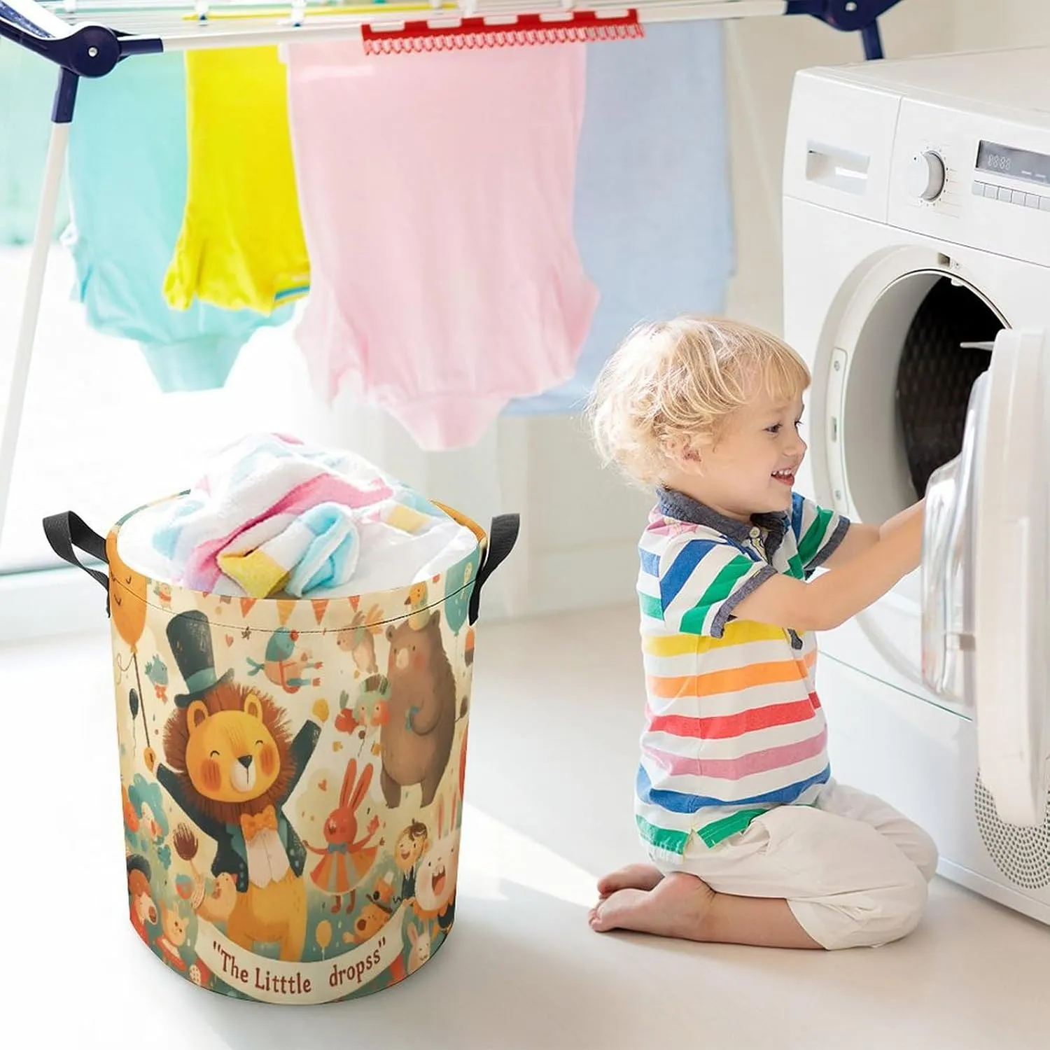 Laundry Hampers, Large Drawstring Laundry Bag, Removable Laundry Bags, Collapsible Storage Bin with Handles for Home Organization, Kids Room, Nursery Vertebrate