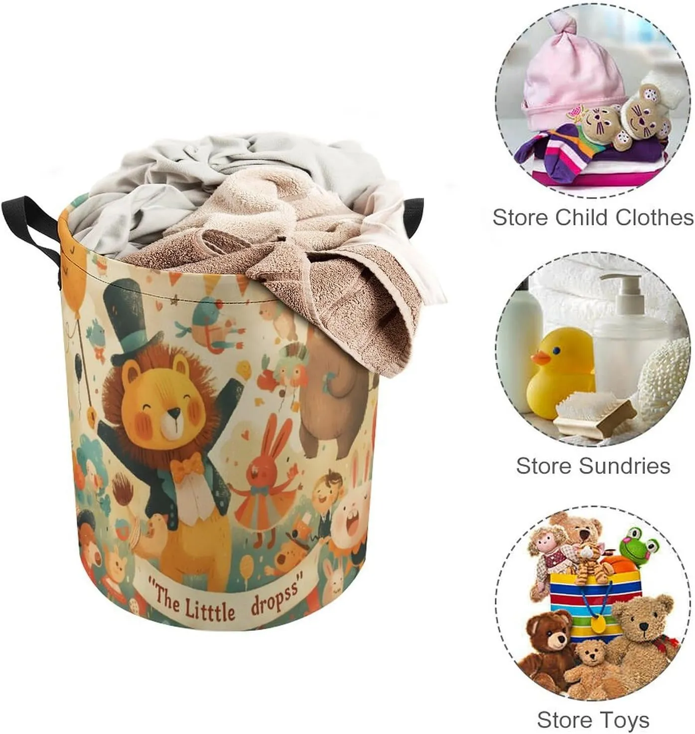 Laundry Hampers, Large Drawstring Laundry Bag, Removable Laundry Bags, Collapsible Storage Bin with Handles for Home Organization, Kids Room, Nursery Vertebrate