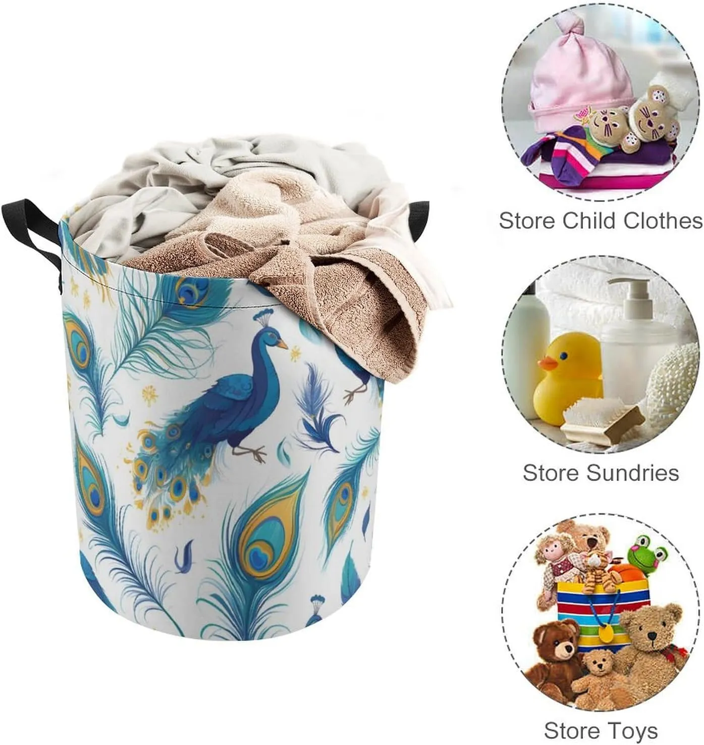 Laundry Hampers, Large Drawstring Laundry Bag, Removable Laundry Bags, Collapsible Storage Bin with Handles for Home Organization, Kids Room, Nursery Vertebrate
