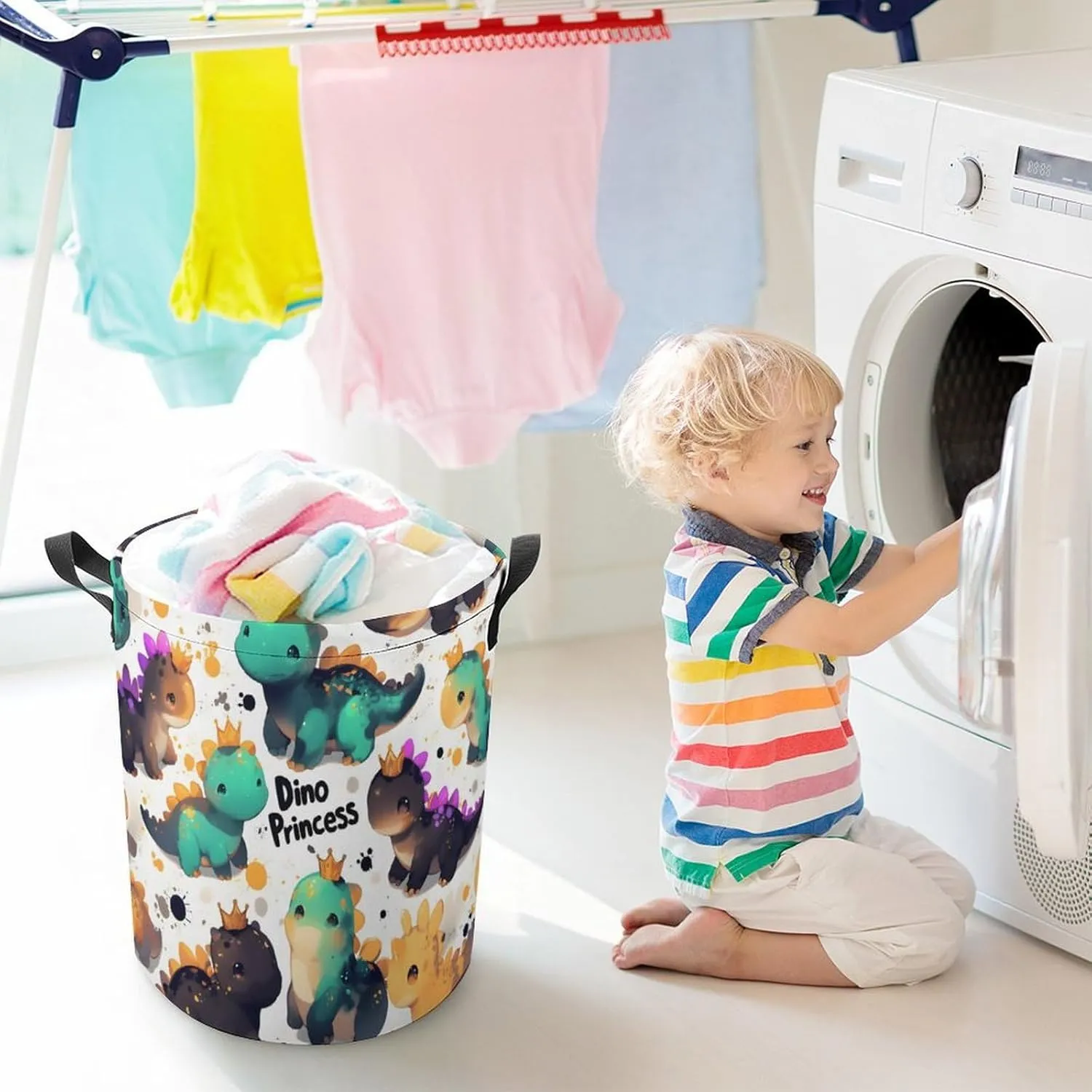 Laundry Hampers, Large Drawstring Laundry Bag, Removable Laundry Bags, Collapsible Storage Bin with Handles for Home Organization, Kids Room, Nursery Vertebrate