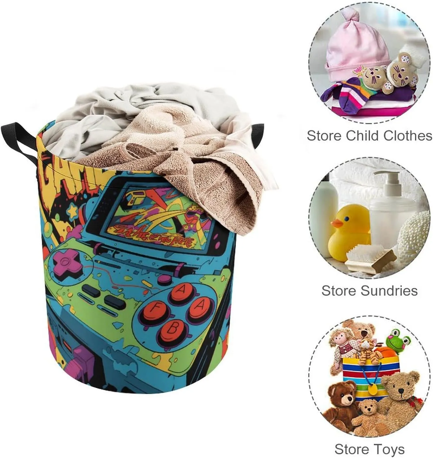Laundry Hampers, Large Drawstring Laundry Bag, Removable Laundry Bags, Collapsible Storage Bin with Handles for Home Organization, Kids Room, Nursery Video Game Accessory