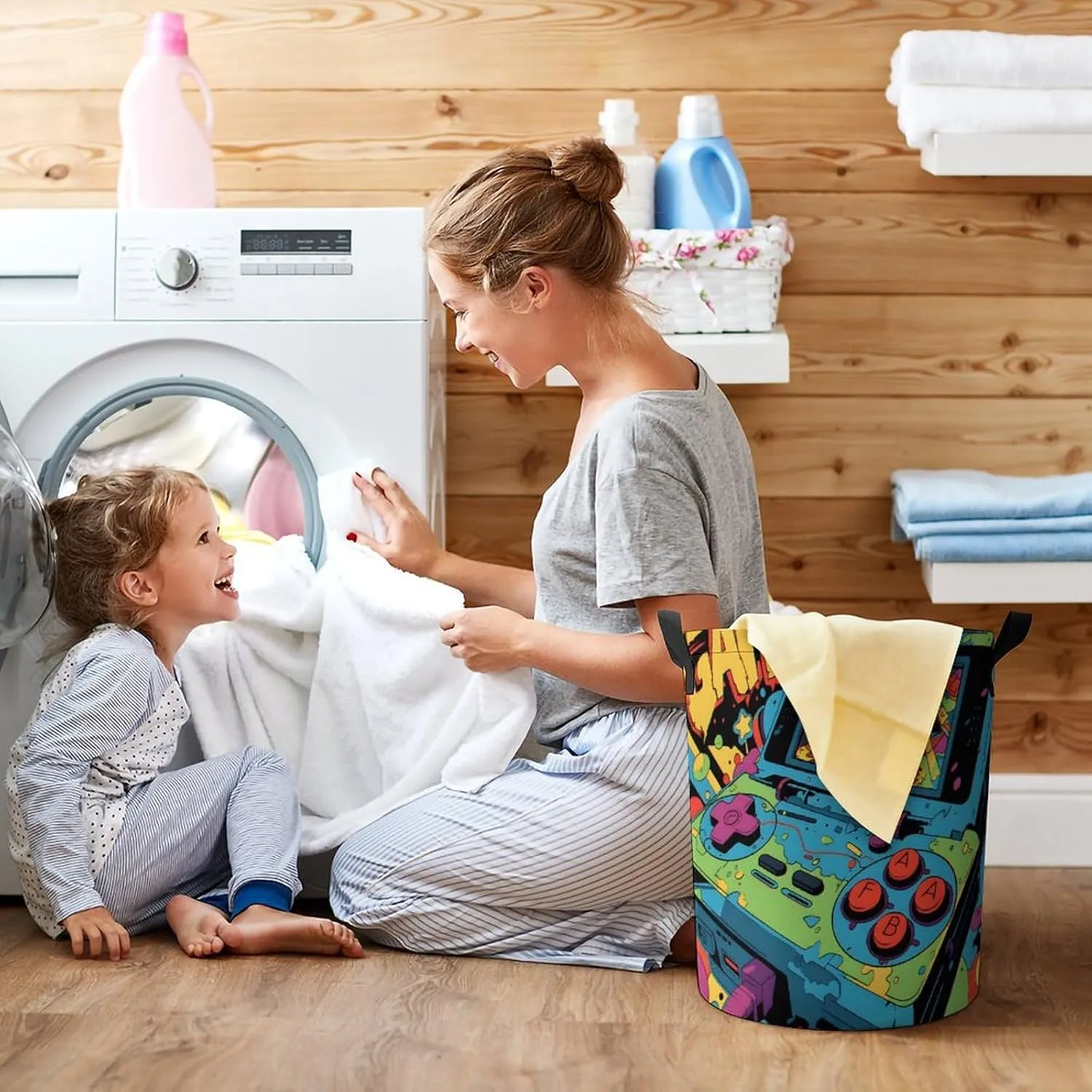Laundry Hampers, Large Drawstring Laundry Bag, Removable Laundry Bags, Collapsible Storage Bin with Handles for Home Organization, Kids Room, Nursery Video Game Accessory