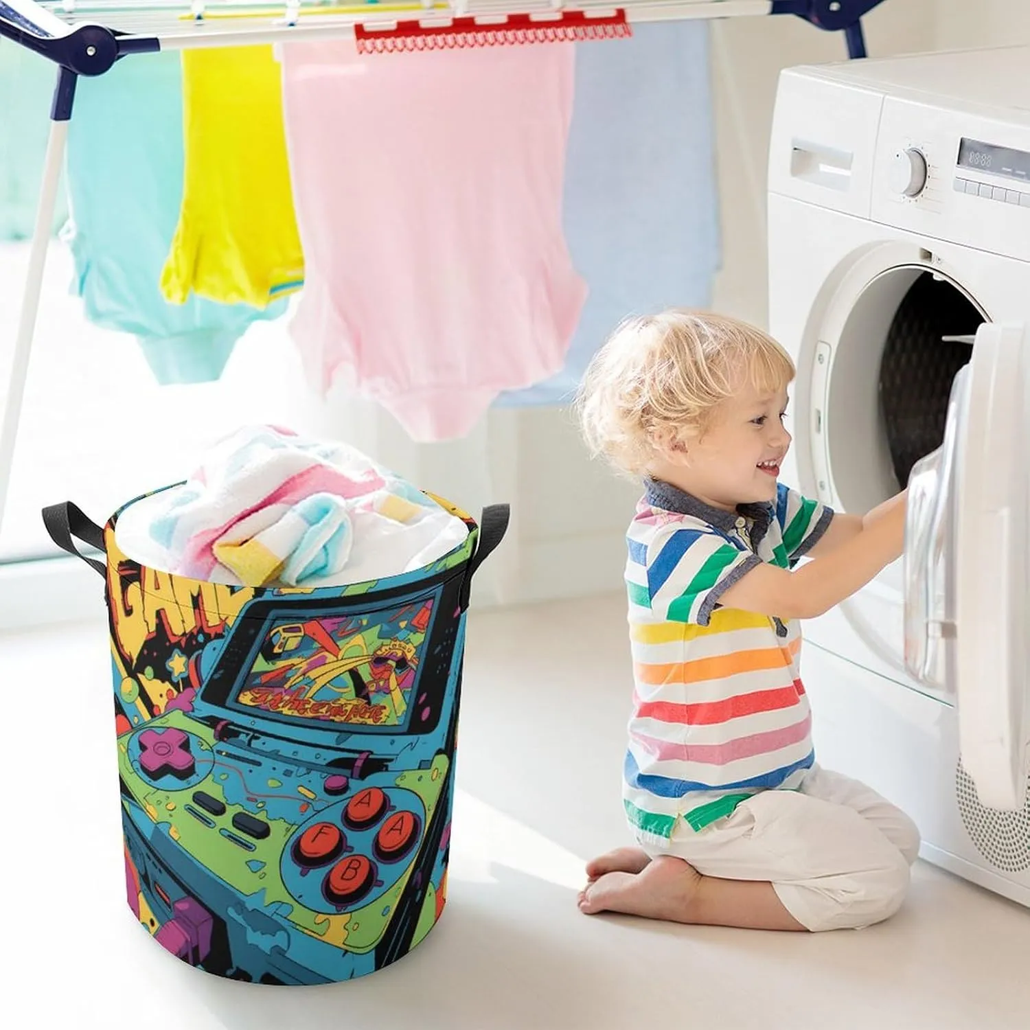 Laundry Hampers, Large Drawstring Laundry Bag, Removable Laundry Bags, Collapsible Storage Bin with Handles for Home Organization, Kids Room, Nursery Video Game Accessory