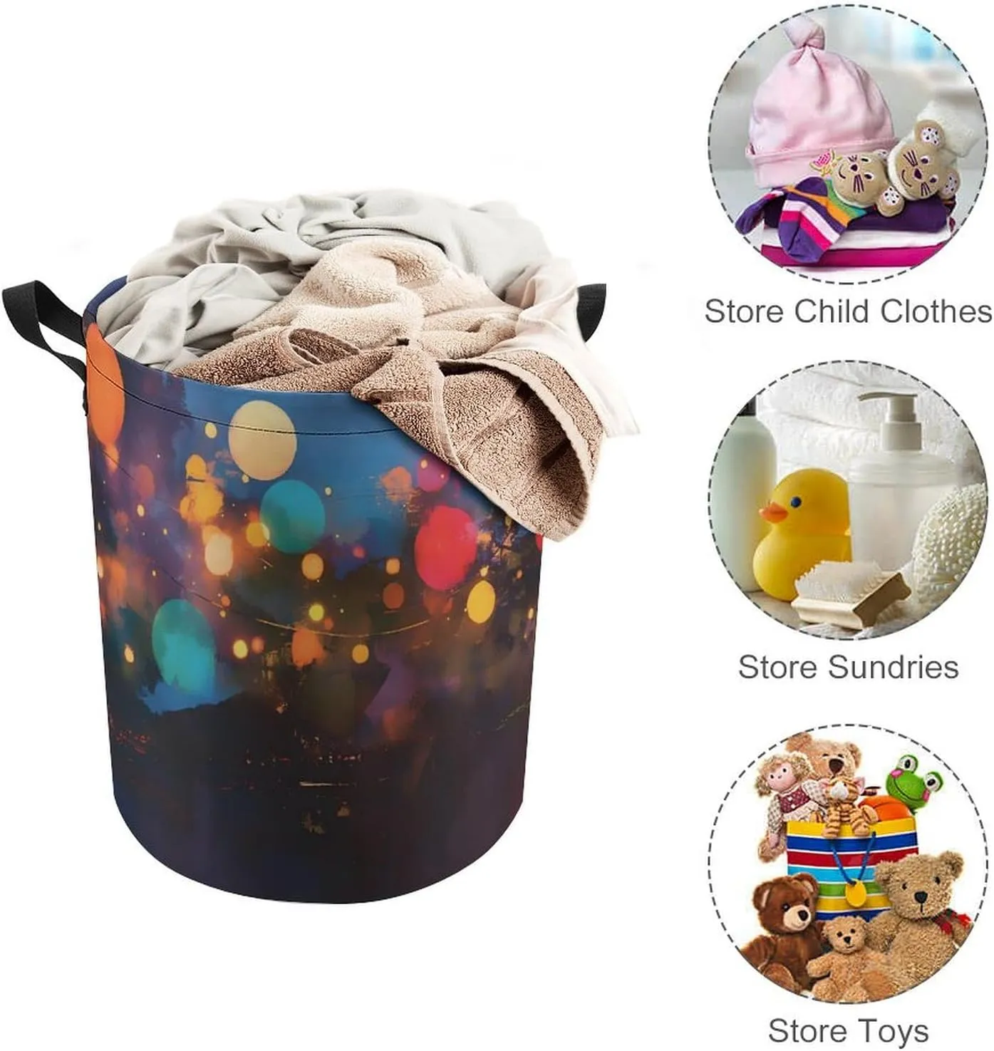 Laundry Hampers, Large Drawstring Laundry Bag, Removable Laundry Bags, Collapsible Storage Bin with Handles for Home Organization, Kids Room, Nursery World