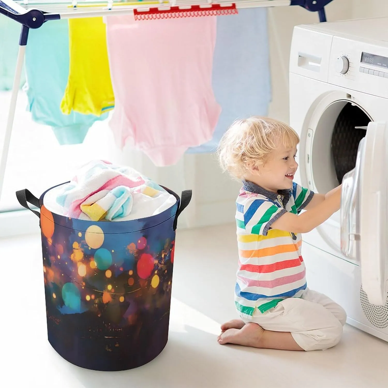 Laundry Hampers, Large Drawstring Laundry Bag, Removable Laundry Bags, Collapsible Storage Bin with Handles for Home Organization, Kids Room, Nursery World