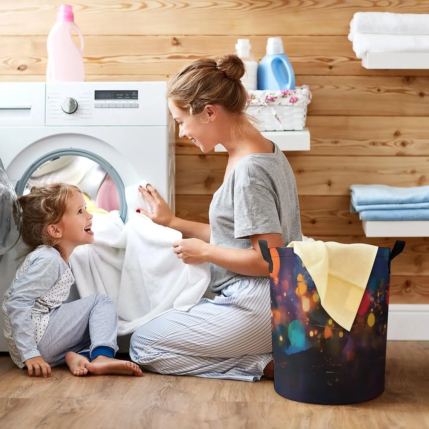 Laundry Hampers, Large Drawstring Laundry Bag, Removable Laundry Bags, Collapsible Storage Bin with Handles for Home Organization, Kids Room, Nursery World