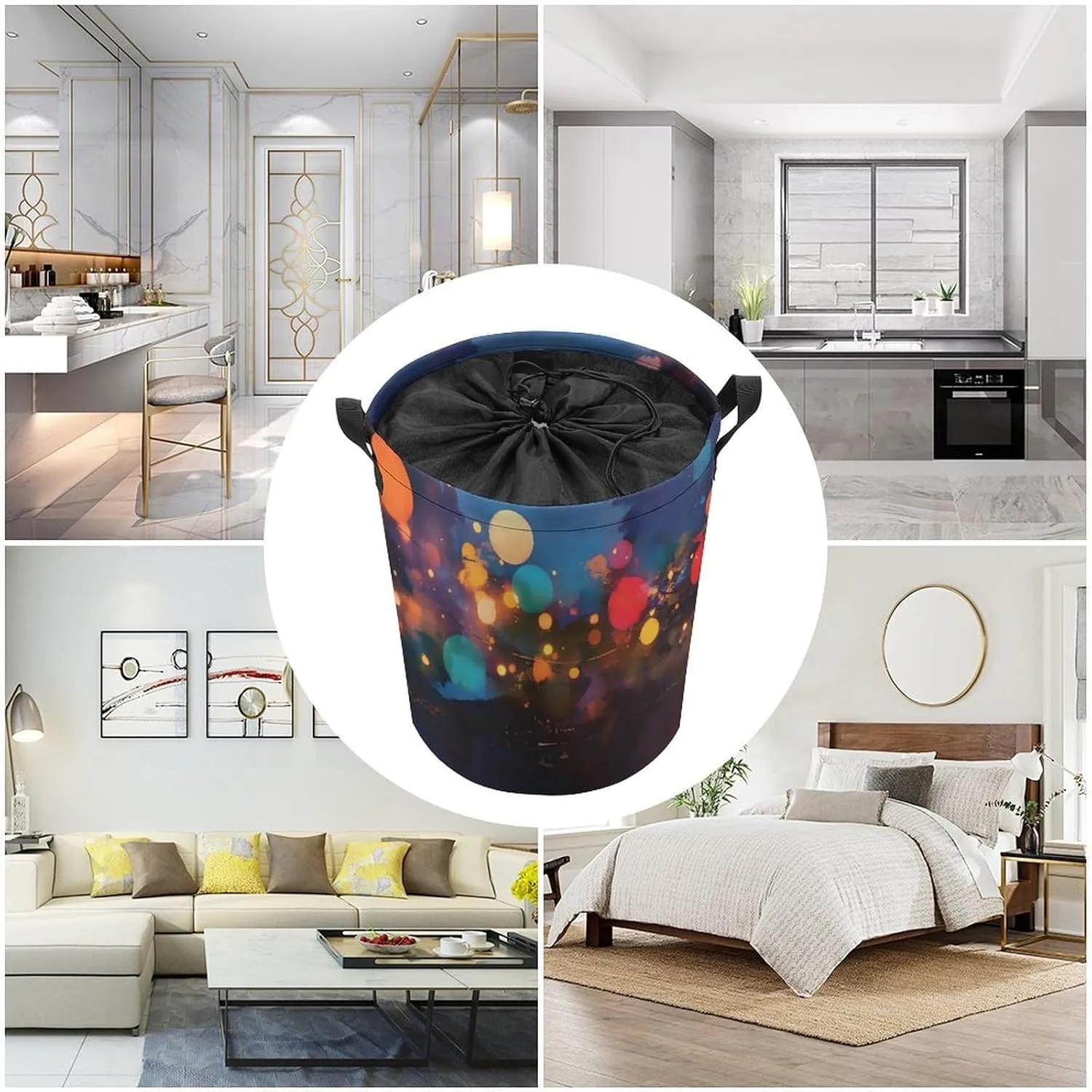 Laundry Hampers, Large Drawstring Laundry Bag, Removable Laundry Bags, Collapsible Storage Bin with Handles for Home Organization, Kids Room, Nursery World