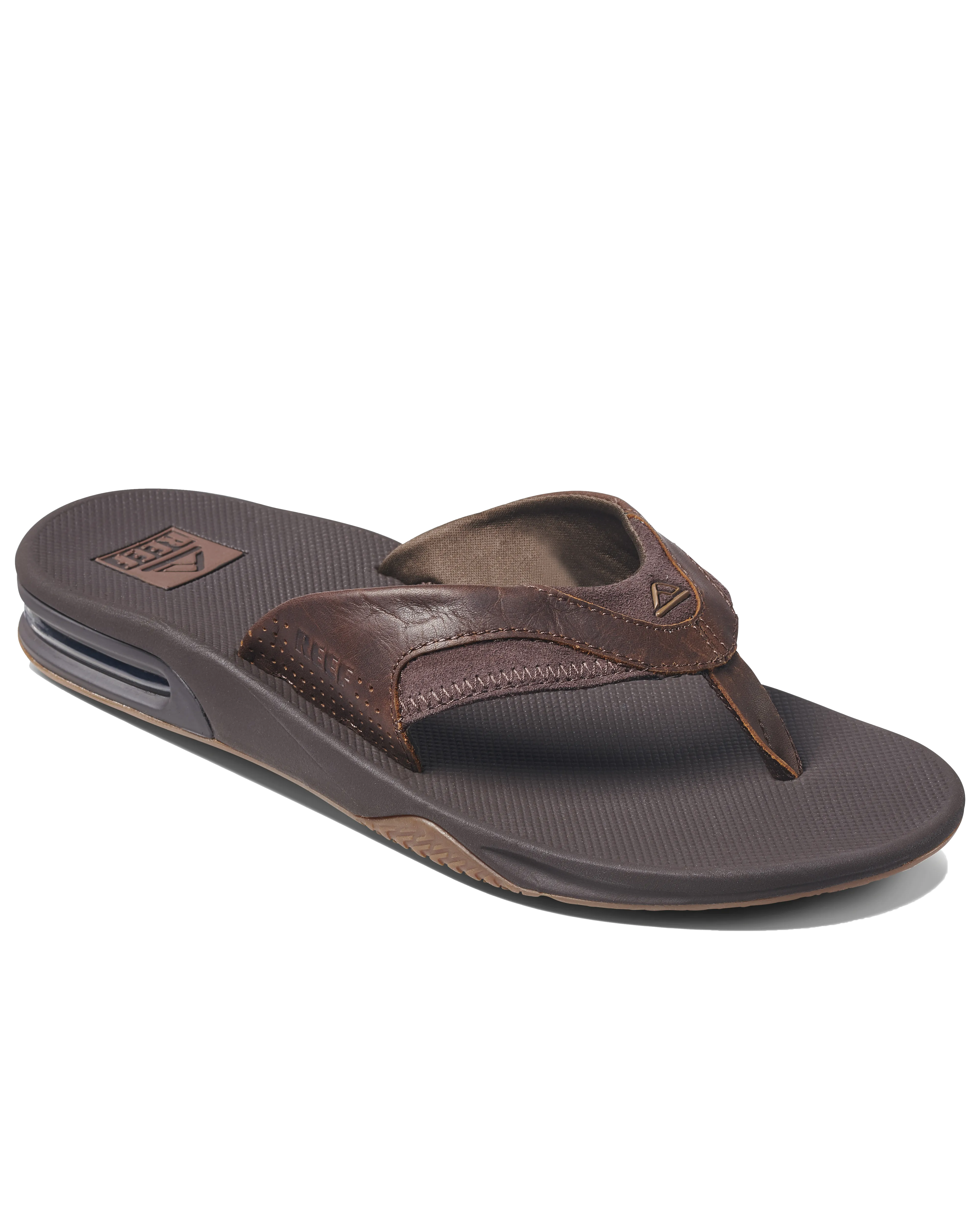 Leather Fanning Flip Flops in Dark Brown