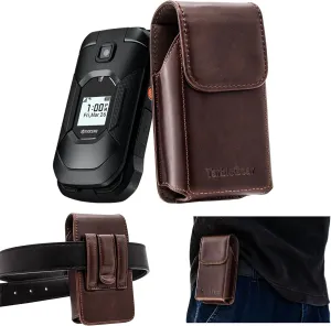 Leather Flip Phone Case with Belt Clip, Pouch for Kyocera & TCL Flip Phone Holster for Belt, Cat S22 Flip Case, Nokia Flip Phones, Sonim XP3 Plus Magnetic Phone Pouch, Brown Color