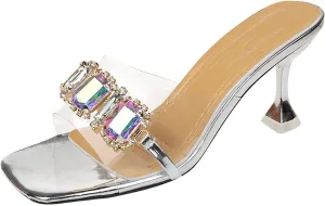 Leather Sandals Womens 43 Sandals for Women Ladies Chunky Heel High Heel Casual Bohemian Beach Shoes (Silver, 7.5)