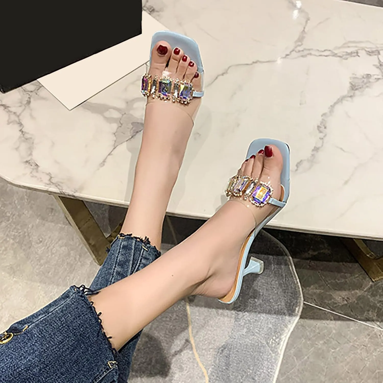 Leather Sandals Womens 43 Sandals for Women Ladies Chunky Heel High Heel Casual Bohemian Beach Shoes (Silver, 7.5)