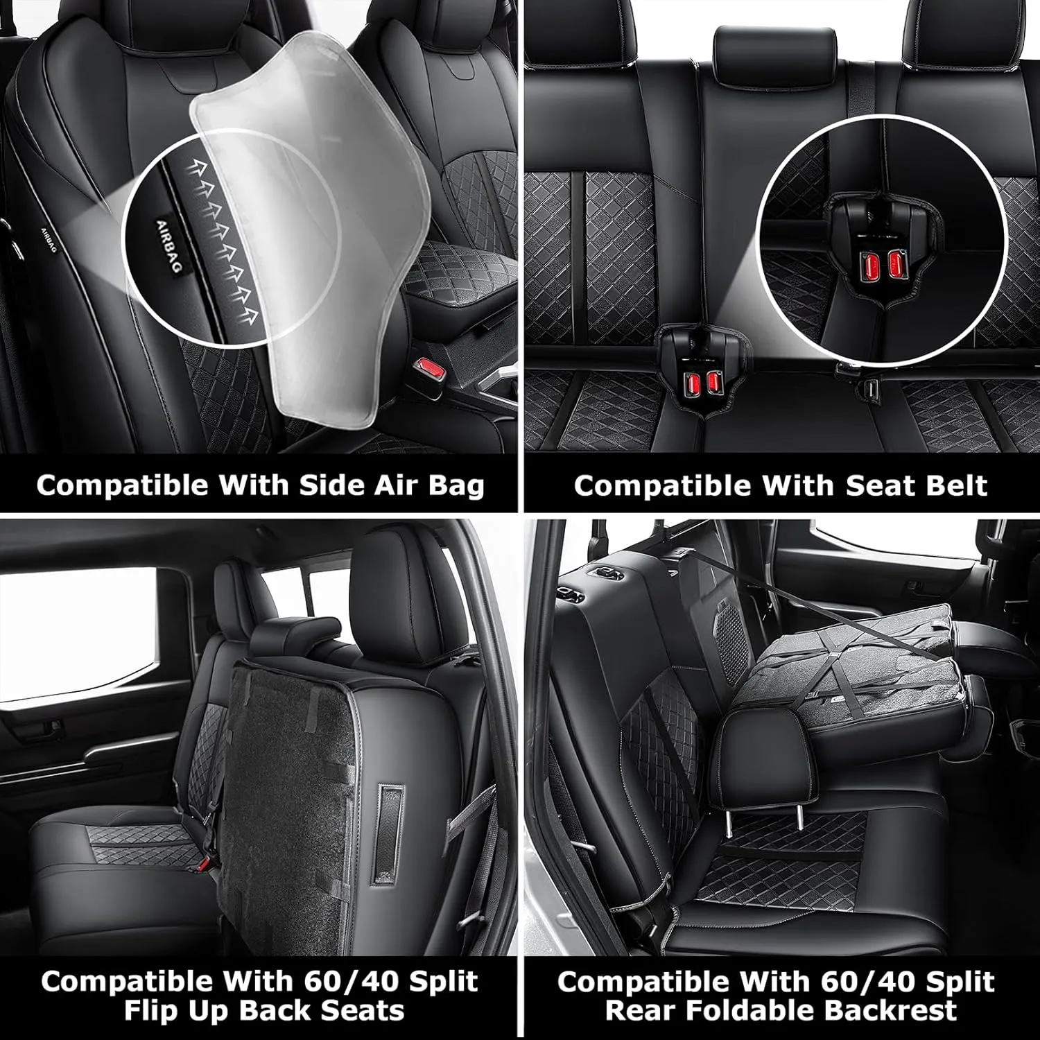 Leather Seat Covers Custom Fit for Tacoma Gen 4th (2024-2025) Double Cab, for SR, SR5, TRD PreRunner, TRD Sport, TRD Off-Road, Limited, Trailhunter - Armrest Covers Included - Fully Covered