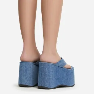 Lemonade Burning Thong Strap Extreme Platform Wedge Heel In Mule Design
