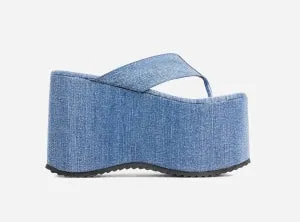 Lemonade Burning Thong Strap Extreme Platform Wedge Heel In Mule Design