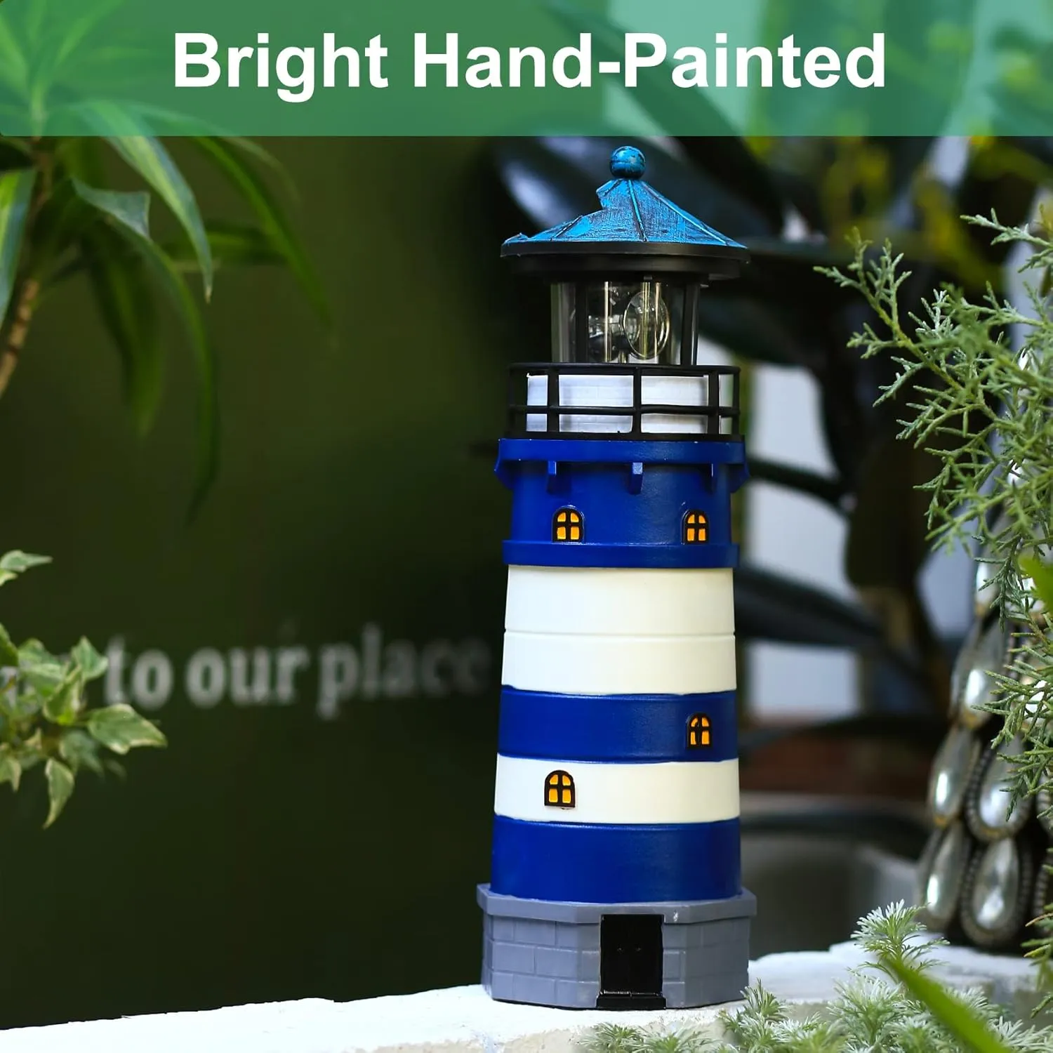 Lighthouse with Rotating Beacon LED Lights - Solar Lighthouse Lamp Outdoor Decorative for Garden Patio Well Cover Gifts (Blue1)