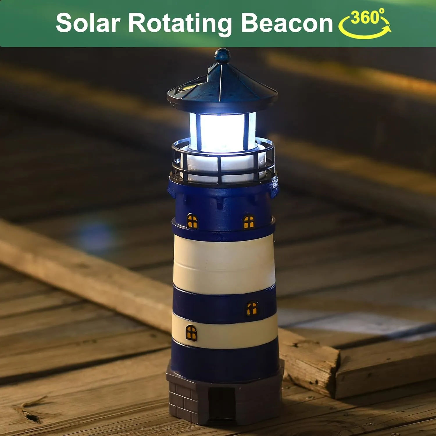 Lighthouse with Rotating Beacon LED Lights - Solar Lighthouse Lamp Outdoor Decorative for Garden Patio Well Cover Gifts (Blue1)