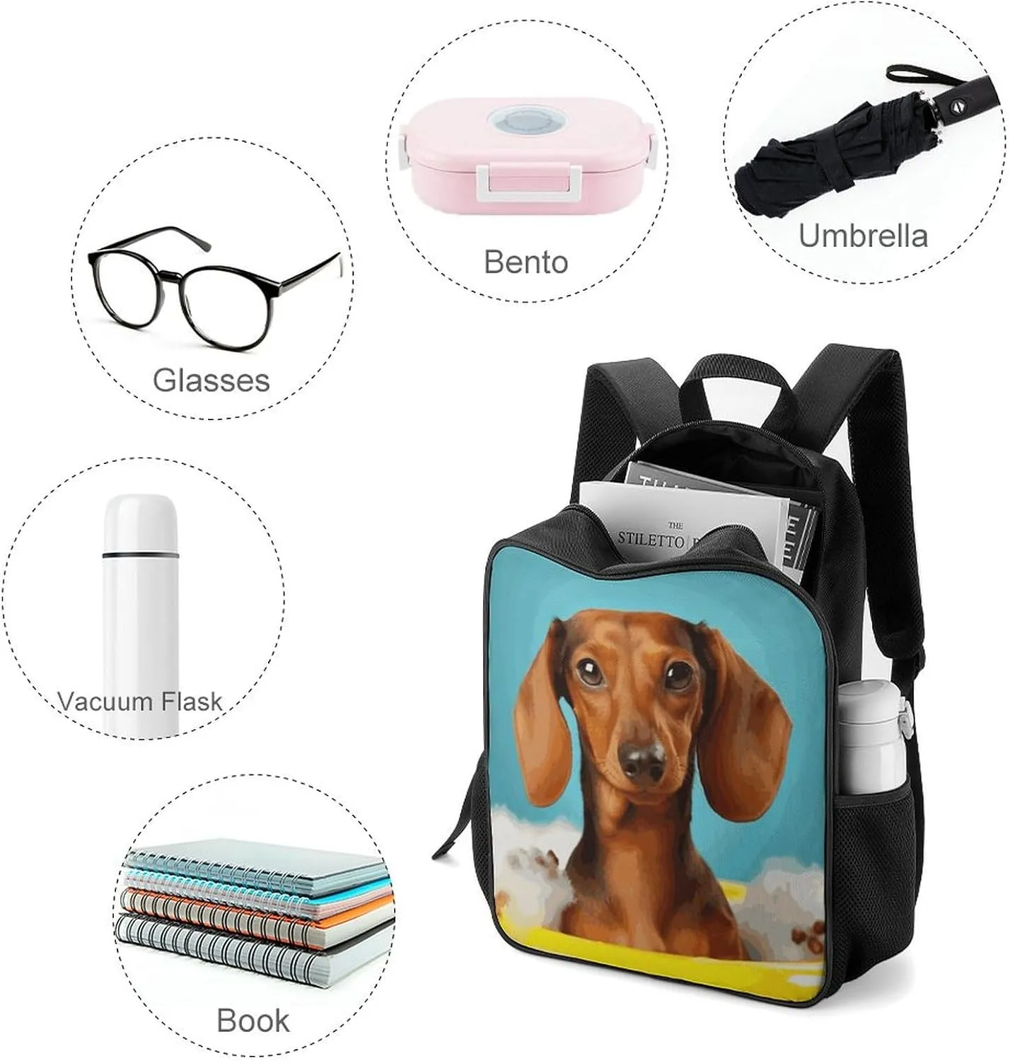 Lightweight Backpacks Cute Travel Bag Durable Dachshund Dog Printing Small Travel Backpack For Women & Men