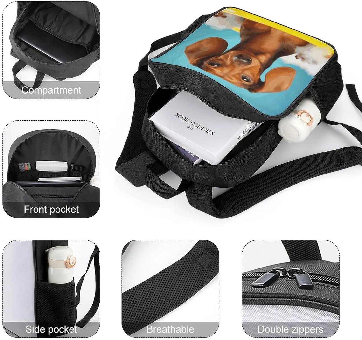 Lightweight Backpacks Cute Travel Bag Durable Dachshund Dog Printing Small Travel Backpack For Women & Men