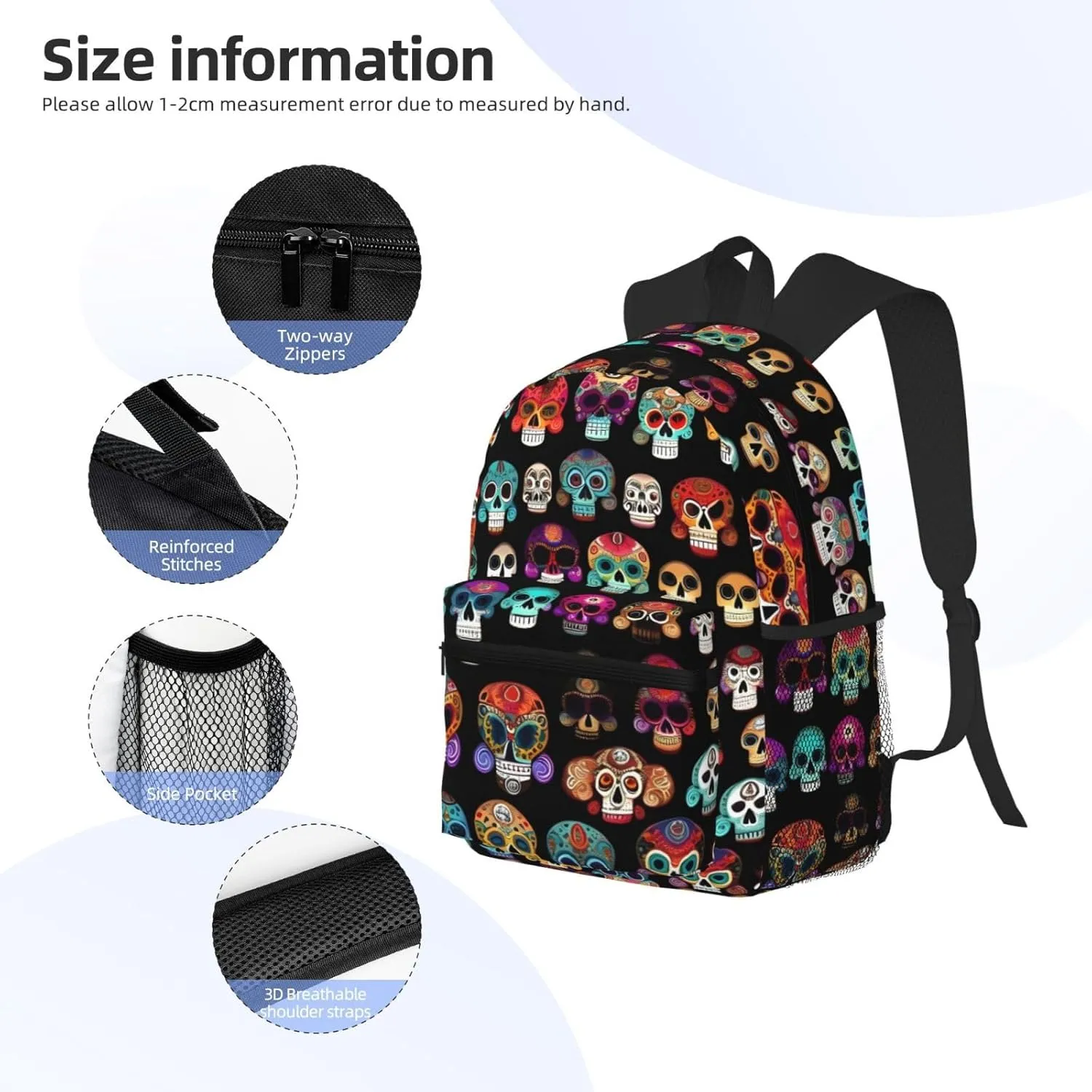 Lightweight Laptop Backpack,Casual Daypack Travel Backpack Bookbag Work Bag for Men and Women-Mexican Colourful Skull