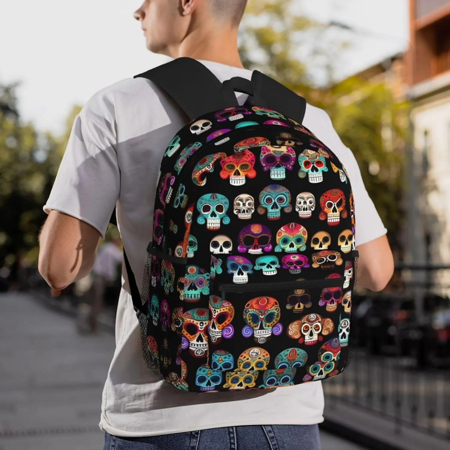 Lightweight Laptop Backpack,Casual Daypack Travel Backpack Bookbag Work Bag for Men and Women-Mexican Colourful Skull