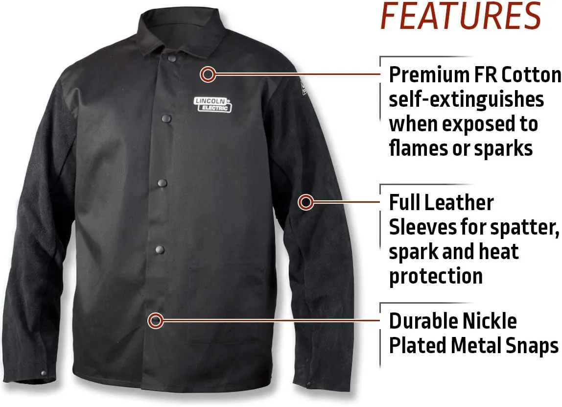 Lincoln Electric unisex adult Traditional Split Leather Sleeved Welding Jacket, Black, X-Large US