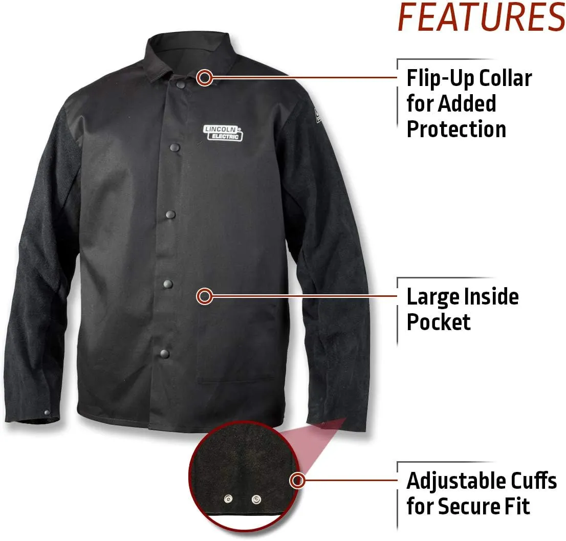 Lincoln Electric unisex adult Traditional Split Leather Sleeved Welding Jacket, Black, X-Large US