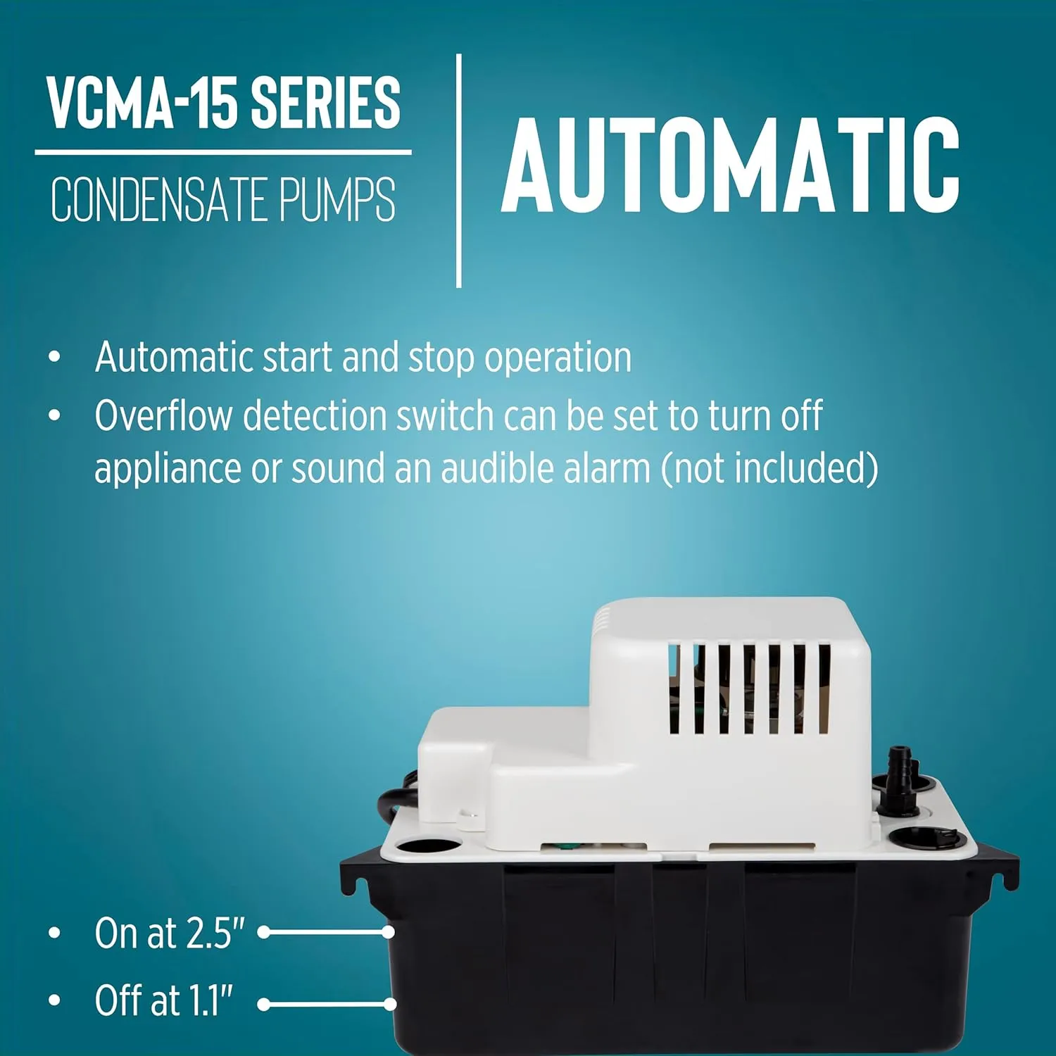Little Giant VCMA-15ULS 115 Volt, 65 GPH, 1/50 HP Automatic Condensate Removal Pump for HVAC/Refrigeration Systems/Dehumidifiers with Overflow Detection Switch and 6-Foot Cord, White/Black, 554405