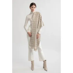 Look By M Multi Minimal Windowpane Ivory Scarf (Women's)