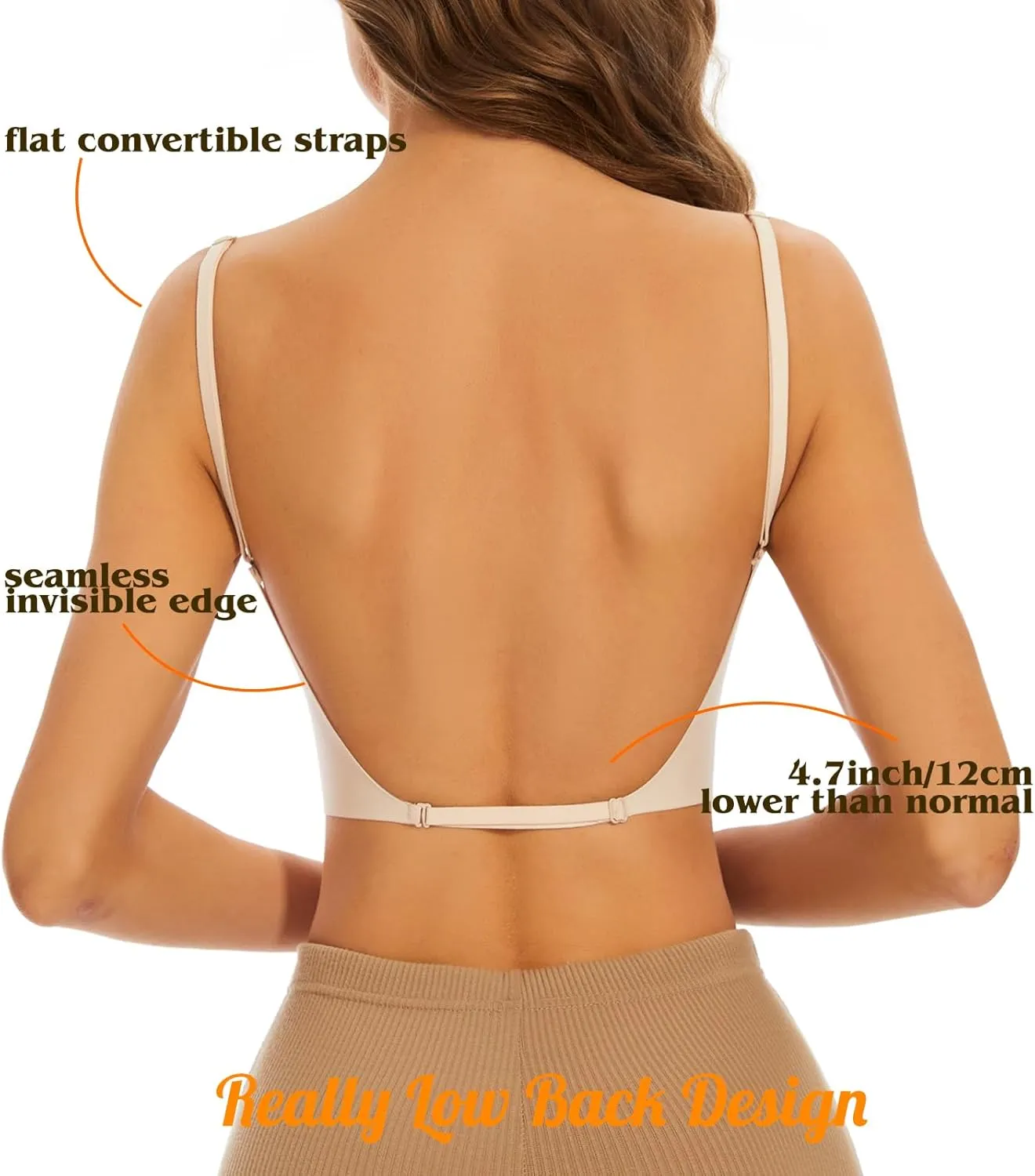 Low Back Bra for Women Wirefree Seamless Bra Backless Multiway Straps Convertible Halter Bra with Padded Removeable