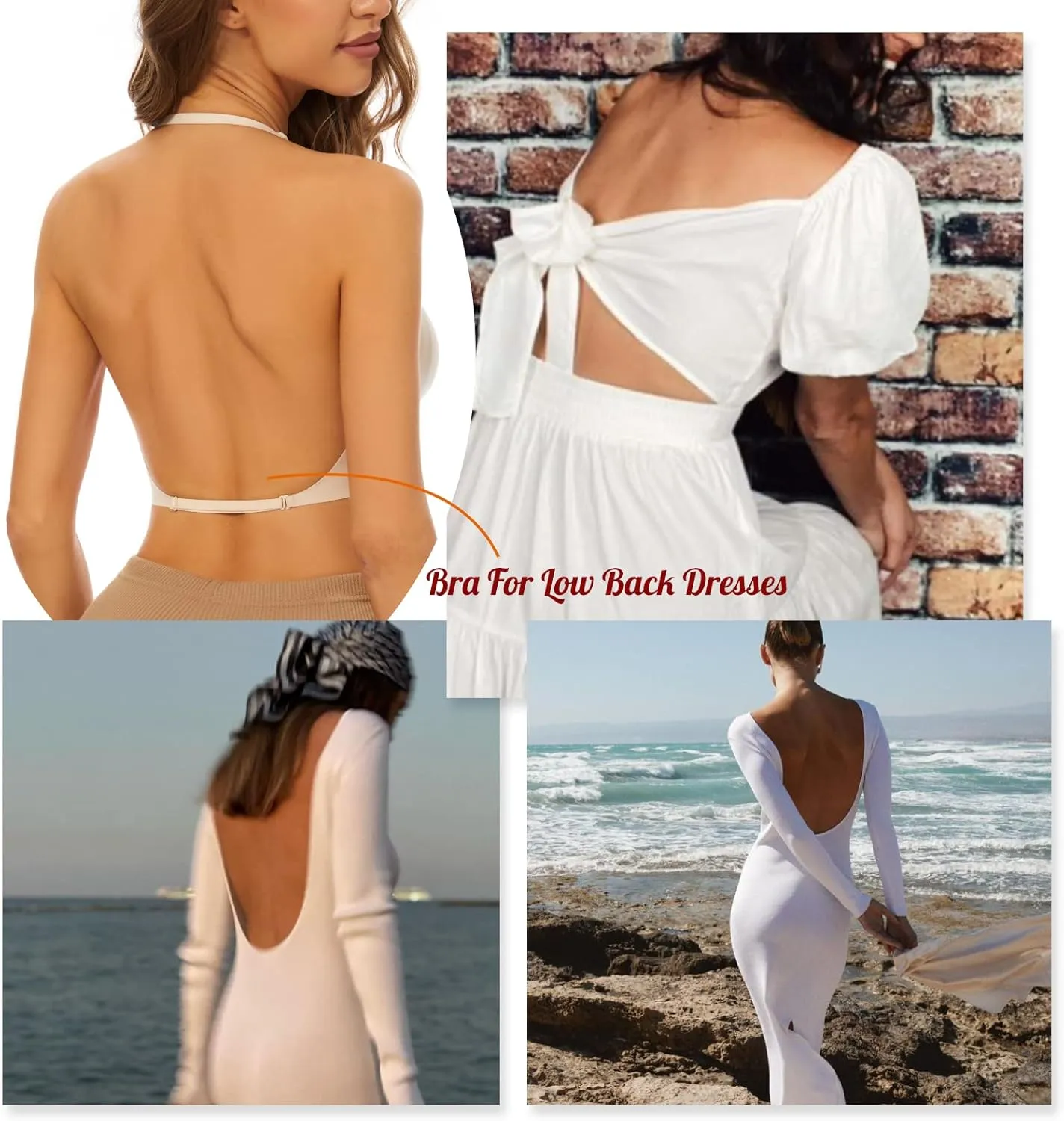 Low Back Bra for Women Wirefree Seamless Bra Backless Multiway Straps Convertible Halter Bra with Padded Removeable