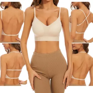 Low Back Bra for Women Wirefree Seamless Bra Backless Multiway Straps Convertible Halter Bra with Padded Removeable