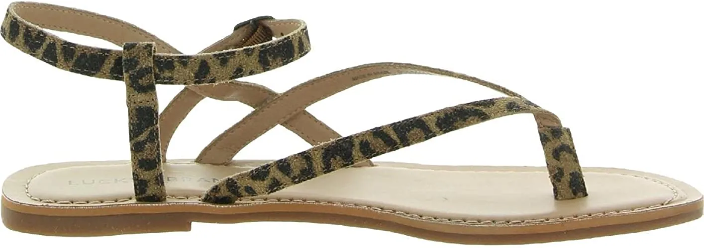 Lucky Brand Womens Bylee Faux Leather Flat Sandals Brown 10 Medium (B,M)
