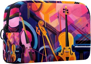 Makeup Bag Small,Makeup Travel Bag,Abstract Jazz Art Music Instruments,Makeup Organizer Bag