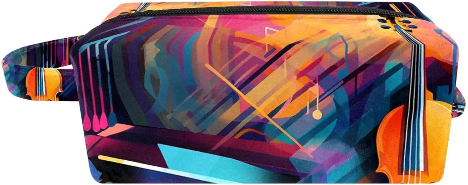 Makeup Bag Small,Makeup Travel Bag,Abstract Jazz Art Music Instruments,Makeup Organizer Bag